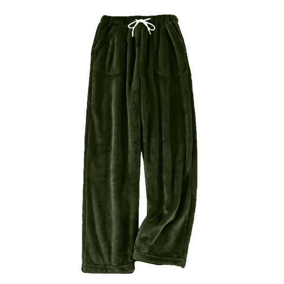 Zedker Casual Wide Leg High Waist Pockets Drawstring Pants for Women, Comfy Loose Double-Side Flannel Fall Winter Thermal Sweatpants,Army Green,L