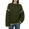 thumbnail image 1 of Zedker Casual Women'S Color Splicing Crewneck Tops,Comfy Loose Crewneck Knitted Sweatshirts,Classic Long Sleeve Pullover Sweaters,Army Green,M, 1 of 8