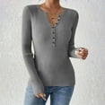 thumbnail image 1 of Zedker Casual Women'S Crewneck Long Sleeve Thermal Ribbed Knitted Sweaters with Button, Comfortable Elastic Slim Fall Tops,Gray,XL, 1 of 8