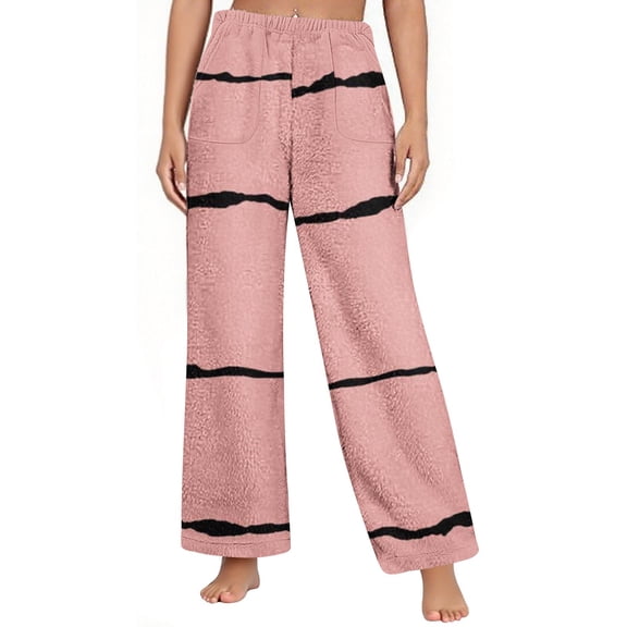 Zedker Casual Women'S Fashion Printed Soft Fleece Straight Leg Sleepwear Pants with Pockets,Comfy Warm Elastic Waistband Trouses,Pink,XXL