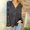 thumbnail image 1 of Zedker Casual Women'S Lace Decoration Openwork Knitted Cardigan Sweaters,Classic Soft V-Neck Long Sleeve Lace Tops for Fall Winter,Black,S, 1 of 6