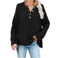 thumbnail image 1 of Zedker Casual Women'S Solid Color Button Mock Neck Long Sleeve Pointelle Knitted Sweaters, Comfy Loose Pullover Tops for Fall,Black,S, 1 of 4