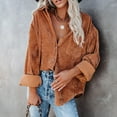 thumbnail image 1 of Zedker Casual Women's Corduroy Fashion Pits Striped Lapel Collar Long Sleeve Jackets with Chest Pocket, Comfy Loose Breathable Fall Clothes,Khaki,S, 1 of 9