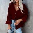 thumbnail image 1 of Zedker Casual Women's Corduroy Fashion Pits Striped Lapel Collar Long Sleeve Jackets with Chest Pocket, Comfy Loose Breathable Fall Clothes,Wine,XL, 1 of 6