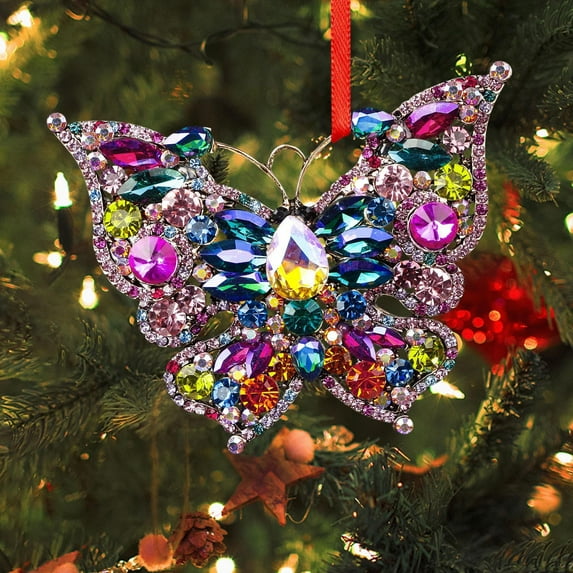 Zedker Christmas Glitter Butterfly Ornaments for Tree Blue Silver Butterfly Decorations Artificial Hanging Butterflies Clearance Under 5