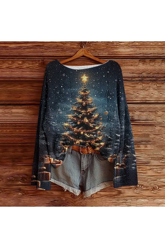 Christmas Sweaters for Women 2025 Spooky Pumpkin Long Sleeve Face Crewneck Pullover,Plus Size Blue XL