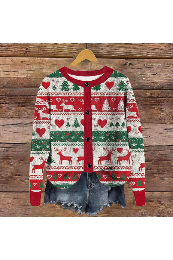 Christmas Sweaters for Women Button Down Cardigan Knit Sweater Funny Xmas Outwear,Plus Size Green S