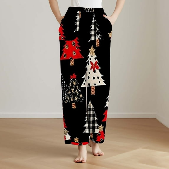 Zedker Christmas Womens Pajama Pants Fuzzy Fleece Winter Warm Soft Flannel Sleepwear with Pockets Multicolor Plus XXL