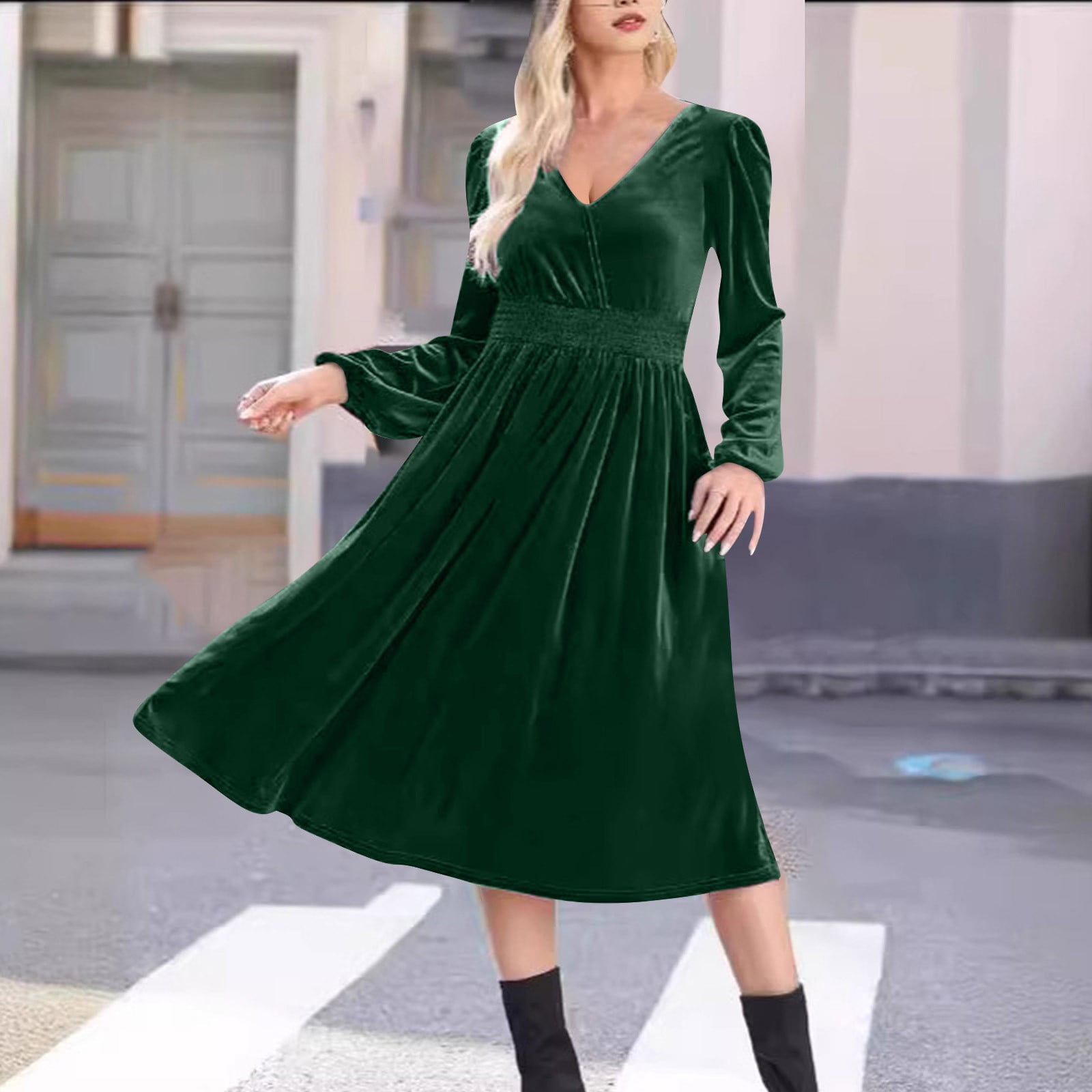 plus size winter cocktail dress Zedker Party Dresses for Women Casual Long Sleeve Wedding Guest Dresses Green XXL COLOR:WHITE/BLUE swatches-envie-strapless-mini-dress party plus size dresses Victoria Beckham Crepe Keyhole-Front draped flutter sleeves and
