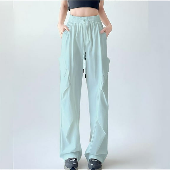 Zedker Comfy High Waist Wide Leg Travel Pants Casual Quick-Dry Womens Trousers Drawstring Fall Outfits For Women,Gray,S