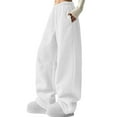 thumbnail image 1 of Zedker Comfy Warm Womens Trousers With Pocket Casual Solid Color Fall Winter Outfits For Women,White,XXL, 1 of 8