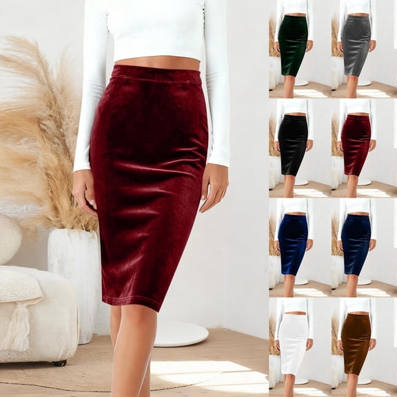 Zedker Corduroy Skirts for Women Midi Length High Waisted Trendy Fall Elastic Waist Casual Stretchy Welt Pockets Skirt