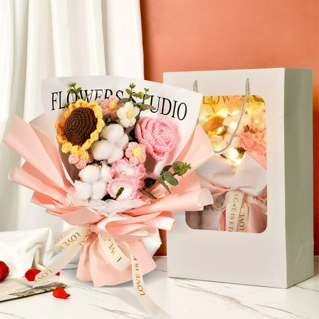 Zedker Crochet Flowers Bouquet Knitted Bouquet Crochet Artificial