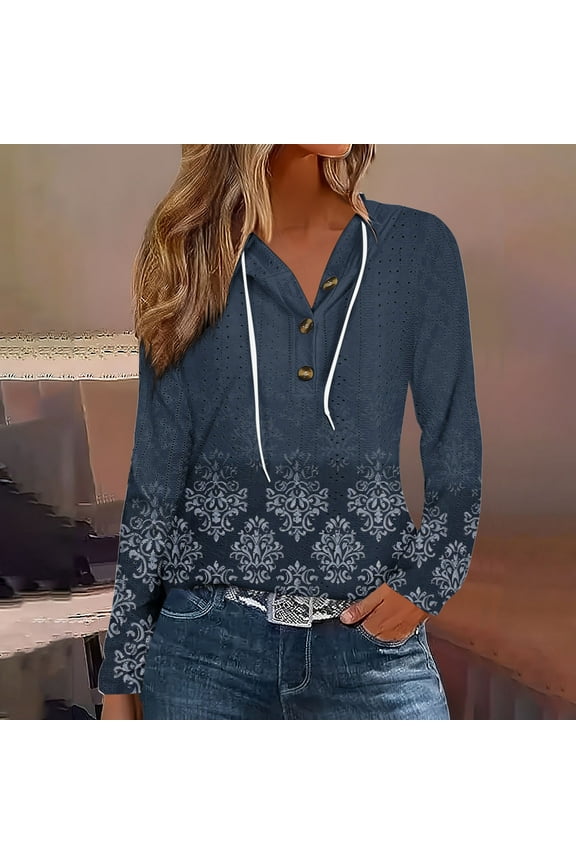 Cute Long Sleeves Sweatshirt For Women Casual Hooded Fall Outfits For Women Comfy Loose Trendy Tops For Women,Navy,XL