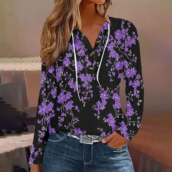 Zedker Cute Long Sleeves Sweatshirt For Women Casual Hooded Fall Outfits For Women Comfy Loose Trendy Tops For Women,Purple,XL