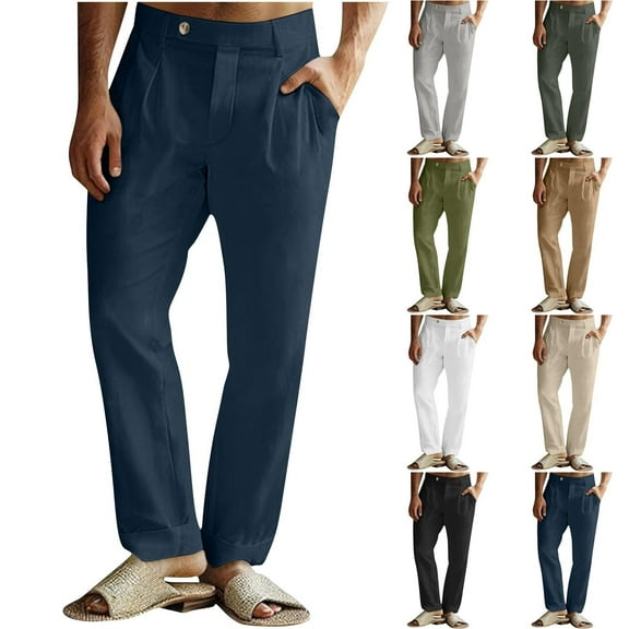 Zedker Dress Pants for Men Casual Regular Fit Straight Leg Work Trousers Button Zip Waist Formal Pants with Pocket Army Green L