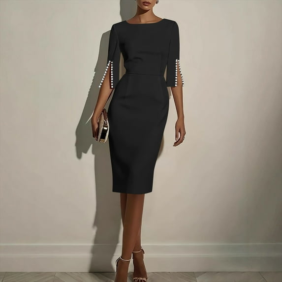 Zedker Dress for Women Hem Peplum Skirt with Belted Midi Dresses Fit for Office and Cocktail Party, Plus Size BlackL