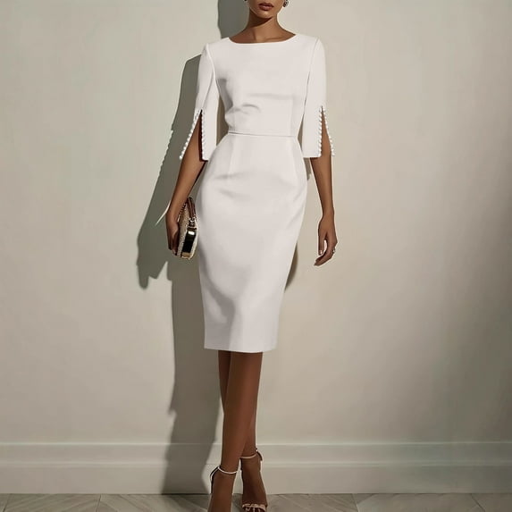 Zedker Dress for Women Hem Peplum Skirt with Belted Midi Dresses Fit for Office and Cocktail Party, Plus Size White L