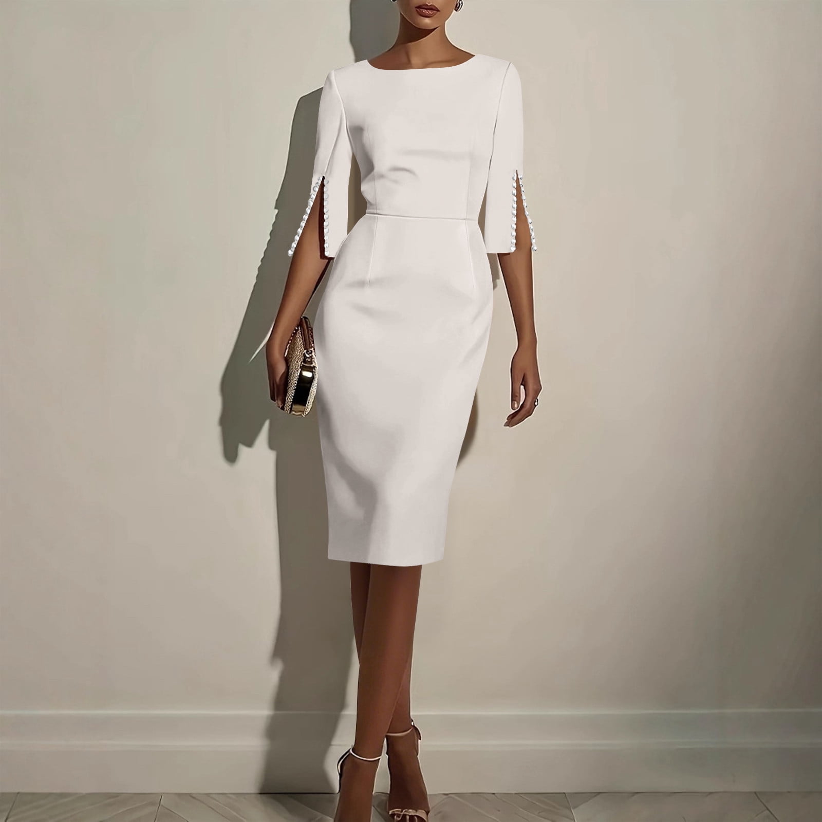 peplum hem midi dress Zedker Dress for Women Hem Peplum Skirt with Belted Midi Dresses Fit for Office and Cocktail Party, Plus Size WhiteM, Women's, Size: Medium