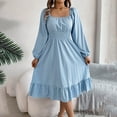 thumbnail image 1 of Zedker Dresses for Women Tunic Dress Long Lantern Sleeve Square Neck Elastic Waist Ruffle Flowy Swing A-Line Short Dresses 2025 Fall Fashion Plus Size Blue L, 1 of 7