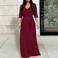 thumbnail image 1 of Zedker Dresses for Women Casual V-Neck 3/4 Sleeve Plus Size Long Maxi with Pockets Wine Plus L, 1 of 6