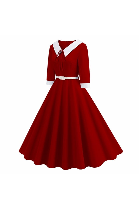 Dresses for Women Cocktail Party Lapel Collared A Line Dresses Pinup Prom Swing Wedding Guest Dresses for Women Plus Size Red S