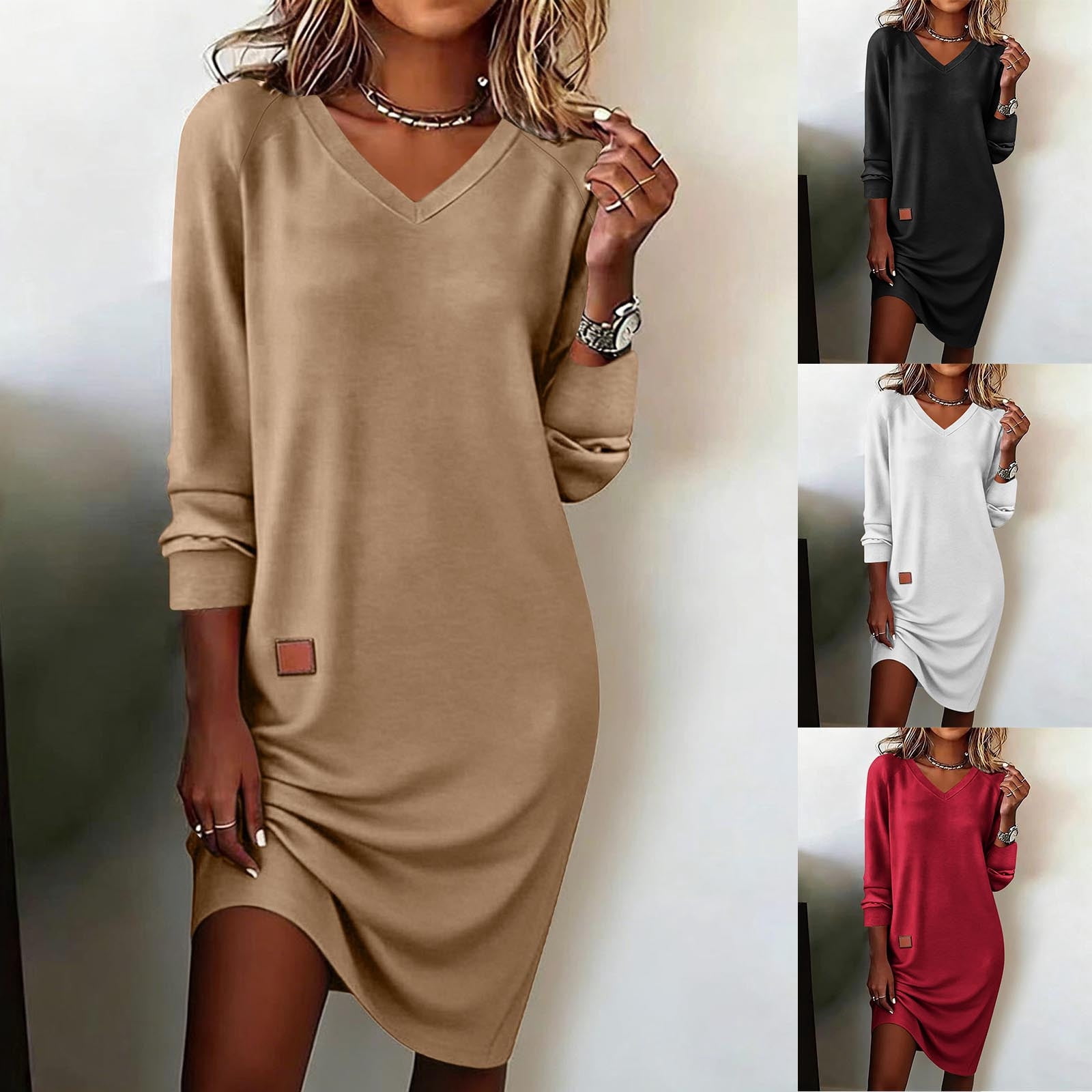 cowl neck mini sweater dress Zedker Dresses for Women Cowl Neck Long Sleeve Mini Sweater Dress Knee  Length A Line Fall Winter Knit Dresses