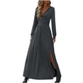 thumbnail image 1 of Zedker Dresses for Women Deep V Neck Long Sleeve Slit Leg Bridesmaid Maxi Dress Cocktail Party Wedding Guest Dresses Plus Size Gray XL, 1 of 8