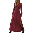 thumbnail image 1 of Zedker Dresses for Women Deep V Neck Long Sleeve Slit Leg Bridesmaid Maxi Dress Cocktail Party Wedding Guest Dresses Plus Size Red XL, 1 of 8