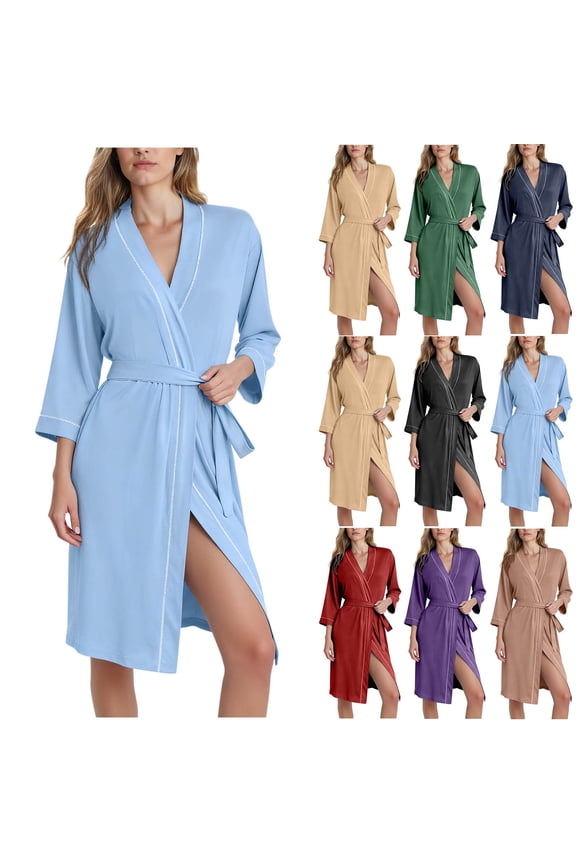 Dresses for Women Knee Length Bathrobe Lightweight Kimono Robe 3/4 Sleeve Loungewear Soft Sleepwear Dress