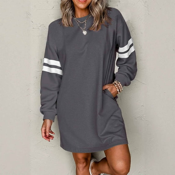Zedker Dresses for Women Long Sleeve Color Block Casual 2025 Trendy Sweatshirt Style Fall Outfits Dark Gray Plus XL