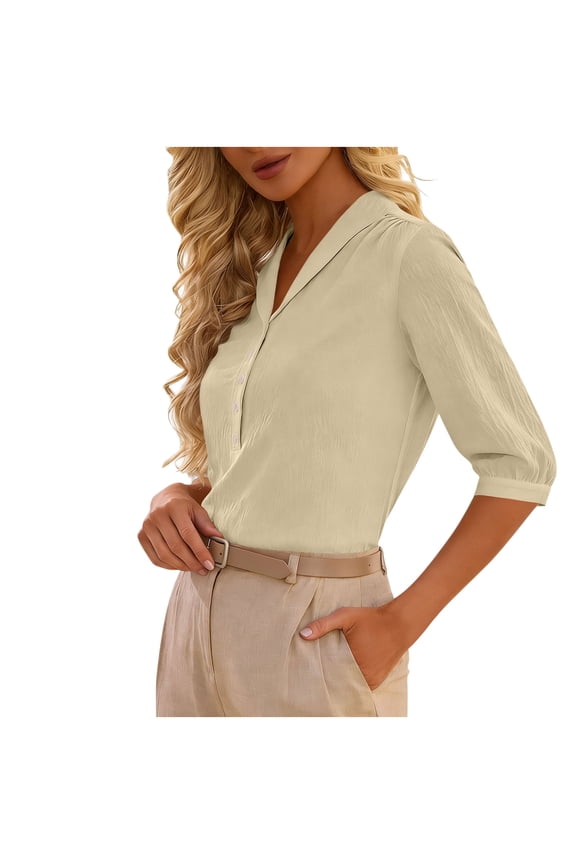 Dressy Tops for Women Business Casual Tops Summer Work Blouses 3/4 Sleeve Button Down Shirts Trendy 2026