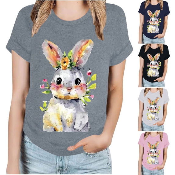 Zedker Easter Shirts for Women Sequin Bunny Shirt Cute Rabbit Graphic T Shirt Funny Easter Gift Short Sleeve Tee Tops White XXXL