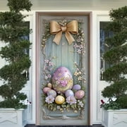 Zedker Elegant Easter Door Cover With Floral And Eggs Decoration Holiday Party Setup Outdoor Photo Decoration Door Banner easter decorations Clearance