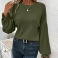 thumbnail image 1 of Zedker Elegant Lace Sleeve Round Neck Casual Long Sleeve Shirts for Women Fashion Loose Pit-Striped Versatile Tops for Fall and Winter,Army Green,L, 1 of 8