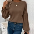 thumbnail image 1 of Zedker Elegant Lace Sleeve Round Neck Casual Long Sleeve Shirts for Women Fashion Loose Pit-Striped Versatile Tops for Fall and Winter,Brown,S, 1 of 5