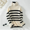 thumbnail image 1 of Zedker Elegant Striped Lapel Collar Casual Women'S Long Sleeve Pullover Sweaters with Shoulder Button,Comfy Loose Knitted Fall Clothes,Beige,L, 1 of 9