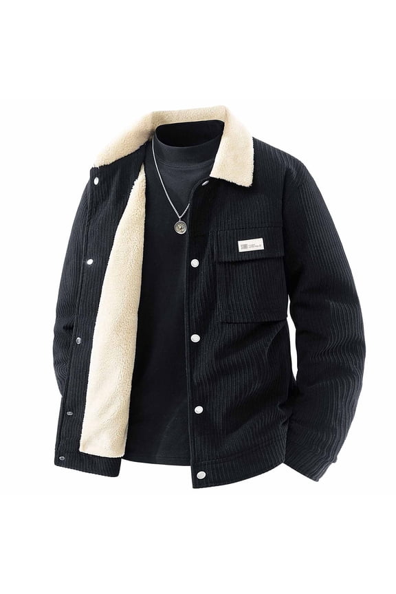 Elegant Thicken Inner Fleece Fall and Winter Thermal Jackets for Men Casual Lapel Collar Long Sleeve Comfy Loose Coats with Pockets,Black,XXL