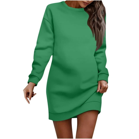 Zedker Fall Dresses for Women 2025 Long Sweatshirt Dress Long Sleeve Mini Sweater Dresses, Plus Size GreenL