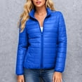 thumbnail image 1 of Zedker Fall and Winter Thermal Puffer Jackets for Women, Casual Stand Collar Long Sleeve Comfy Loose Zippper Coats with Pockets,Blue,S, 1 of 6