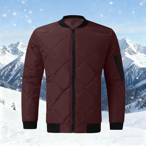 Zedker Fall and Winter Thermal Puffer Jackets for Women, Casual Stand Collar Long Sleeve Comfy Loose Zippper Coats with Pockets,Wine,XL