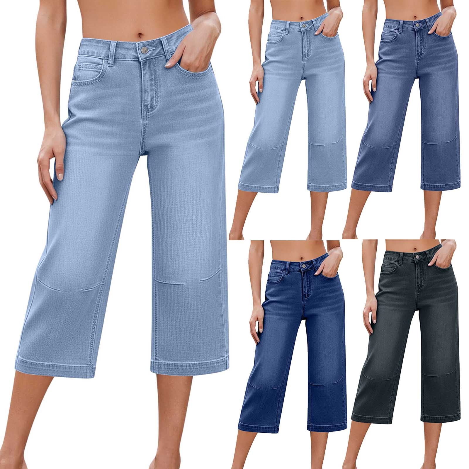Zedker Fashion 2026 Plus Size Women's Denim Capri Jeans Stretch
