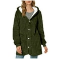 thumbnail image 1 of Zedker Soft Double-Sided Fleece Fall Winter Thermal Jackets for Women Casual Hooded Long Sleeve Loose Button Outerwear with Pockets,Army Green,L, 1 of 8