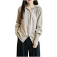 thumbnail image 1 of Zedker Fashion Crew Neck Button Up Womens Tops Casual Hooded Zipper Cardigan Sweaters For Women Solid Color Long-Sleeved Fall Coats,Khaki,Free Size, 1 of 2