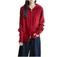 thumbnail image 1 of Zedker Fashion Crew Neck Button Up Womens Tops Casual Hooded Zipper Cardigan Sweaters For Women Solid Color Long-Sleeved Fall Coats,Red,Free Size, 1 of 2
