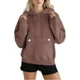 thumbnail image 1 of Zedker Fashion Hooded Long Sleeve Hoodies for Women Casual Loose Pullover with Drawstring Comfy Thermal Sweatshirts with Pocket,Coffee,L, 1 of 8