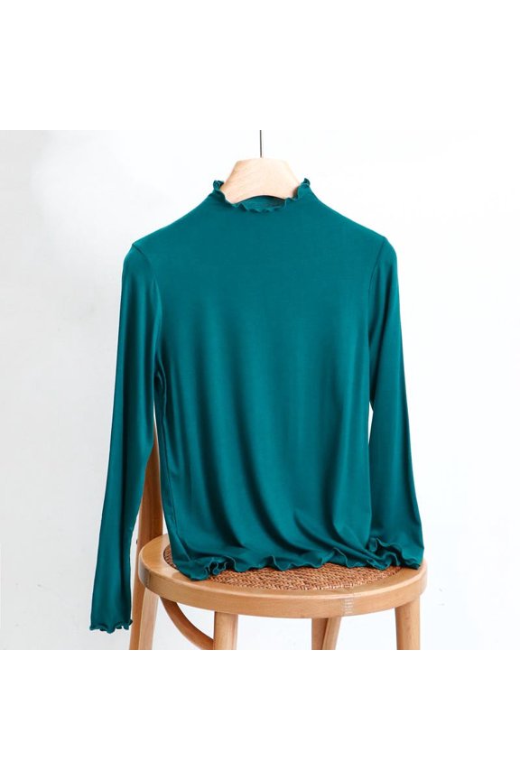 Fashion Lace Stand Collar Base Layer Shirts for Women Casual Long Sleeve Comfortable Elastic Thermal Tops for Fall and Winter,Mint Green,XXL