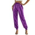 thumbnail image 1 of Zedker Fashion Sequins Womens Tapered Cuffed Pants with Elastic Waist Casual Fall Winter Streetwear Comfortable Long Pants,Purple,L, 1 of 8