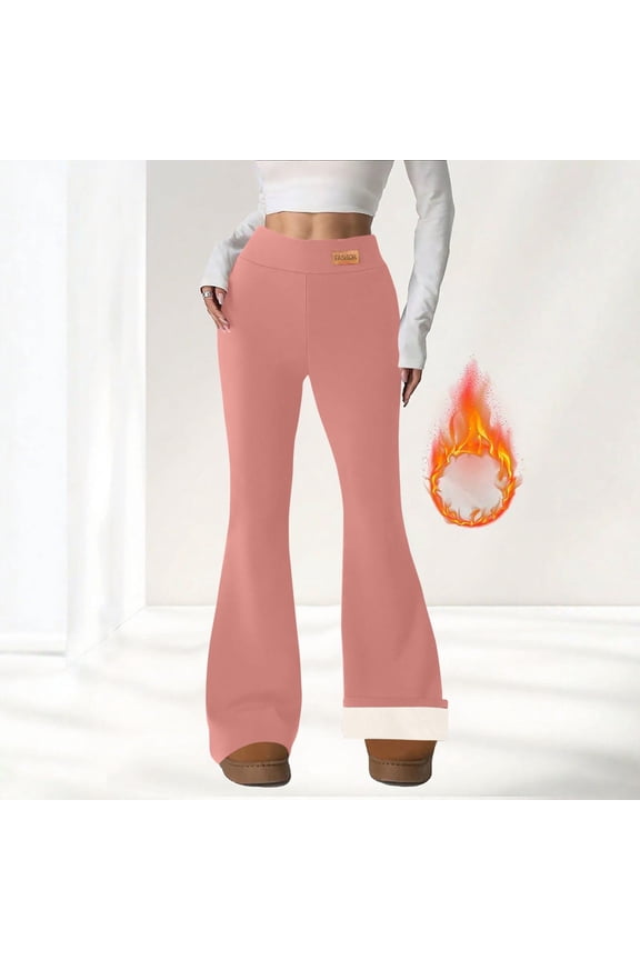 Fashoin Print Patterns Casual Elastic Waist Long Sweatpants for Women Comfy Soft Inner Fleece Flare-Leg Thermal Base Layer Pants,Pink,L