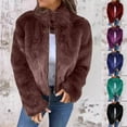thumbnail image 1 of Zedker Faux Fur Jacket Women High Collar Fur Zipper Casual Jacket Winter Fuzzy Cropped Jacket Furry Sherpa Fleece Teddy Coat, 1 of 7